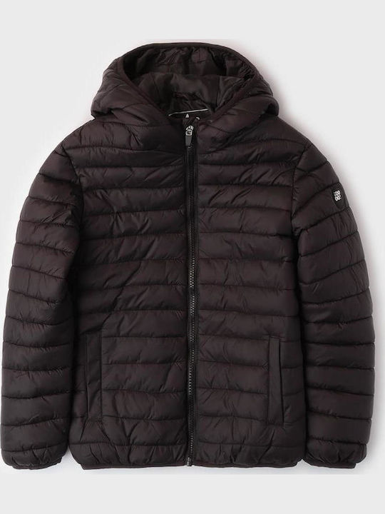 Kids Quilted Short Hooded Jacket Black