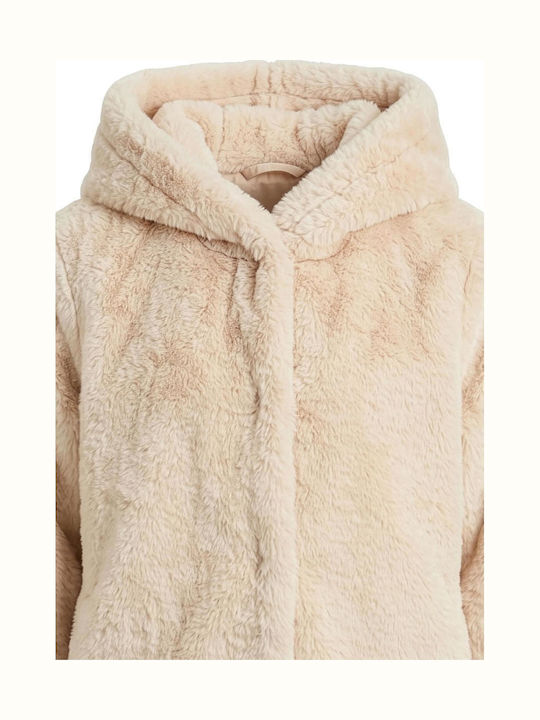 Kids Short Windproof Coat with Hood Offwhite