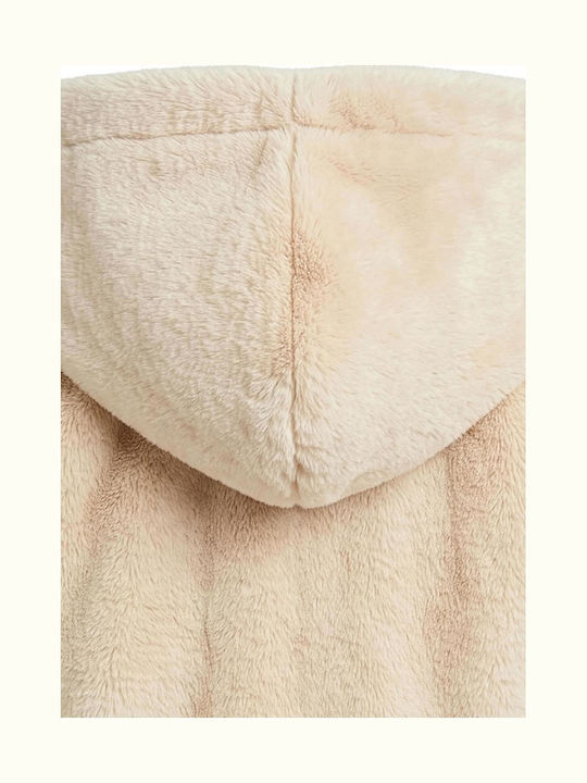 Kids Short Windproof Coat with Hood Offwhite