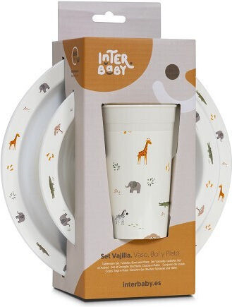 Interbaby Комплект за хранене от меламин бежов 3 бр.