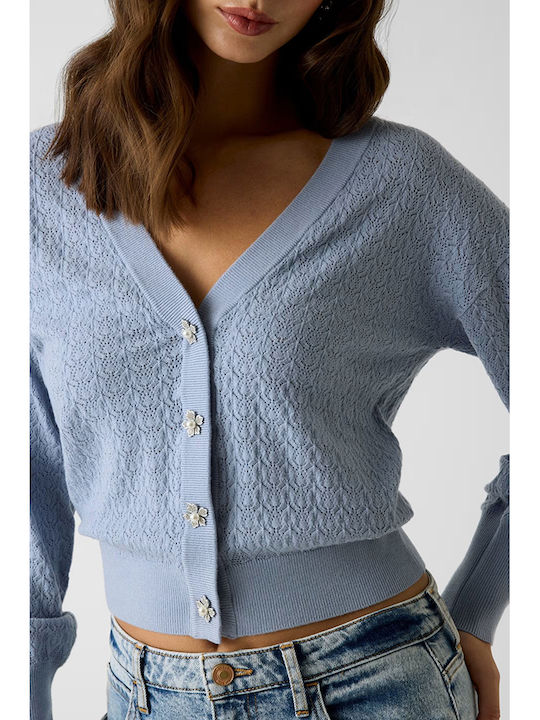 Kurze Gestrickte Damen Strickjacke Hellblau