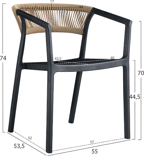 Gartenstühle Polypropylen Alkis Schwarze 56x53x75,5cm