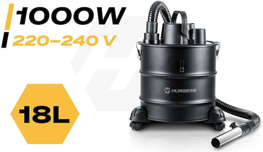 Humberg Σκούπα Στάχτης 1000W με Κάδο 18lt