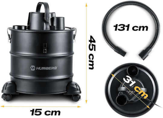Humberg Σκούπα Στάχτης 1000W με Κάδο 18lt