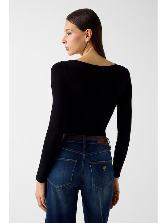 W6yp21k4356-jblk Guess Ls Square Nk Larissa Body Γυναικείο Κορμάκι Μαύρο