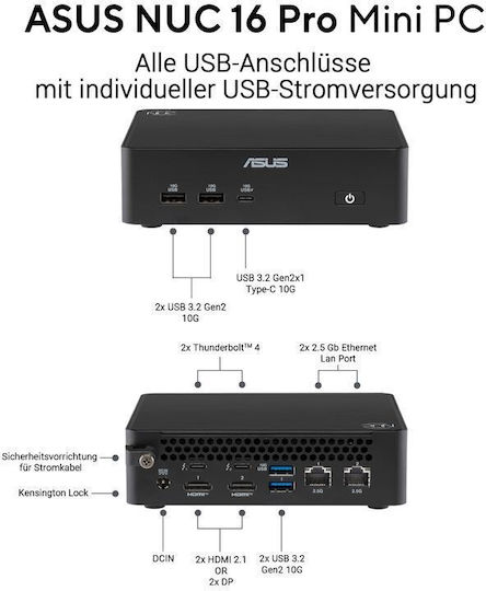 Asus RNUC16GDKU7684N2 Mini PC (Core Ultra 7 356H/32GB DDR5/1.0TB SSD/W11 Pro)