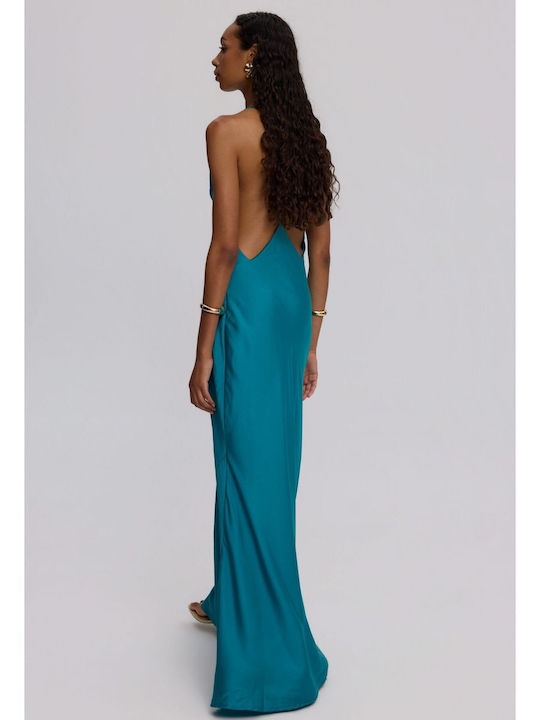 Effie Summer Maxi Slip Dress for Wedding Christening Open Back Petrol