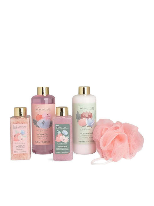 IDC Institute Scented Garden Wildflowers Wooden Cabinet Skin Care Set for Moisturizing & Body Cleaning 5 Pieces