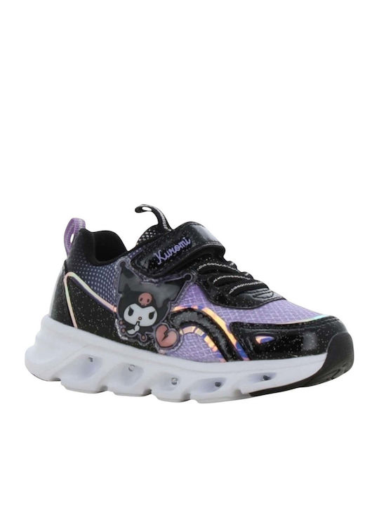 Kids Sneakers with Hoop & Loop Closure and Lights Black