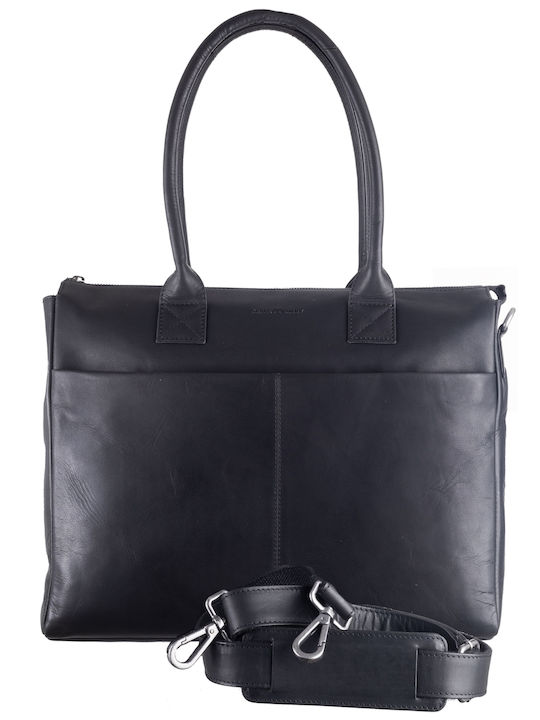 Leder Damen Schultertasche Schwarz