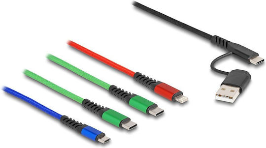 DeLock Плетена USB към Type-C / Lightning / micro USB Кабел 3Спецификация Черен 1.2м (87035)