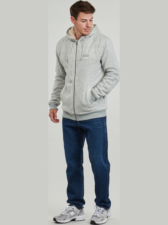 Cardigan Barbati Sherpa Cu Glugă Gri