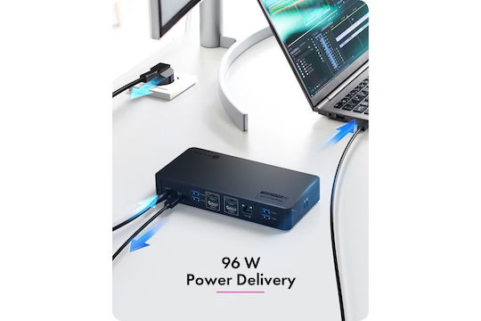 Icy Box IB-DK2255AC USB-C Docking Station με HDMI/DisplayPort 4K PD Ethernet Μαύρο