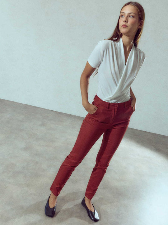 Celestino Γυναικείο Παντελόνι Γραφείου Chino Slim Fit Μπορντό