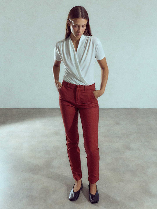 Celestino Γυναικείο Παντελόνι Γραφείου Chino Slim Fit Μπορντό