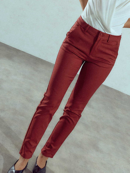Celestino Γυναικείο Παντελόνι Γραφείου Chino Slim Fit Μπορντό