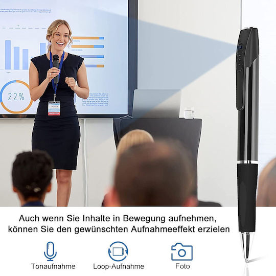 Spionagekamera Stift 1080p mit Speicherkartensteckplatz