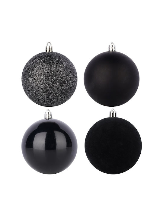 Set 16 Stoffartige Schwarze Kugel Ornamente mit Glitzer
