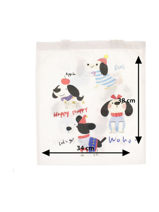 Geantă De Bumbac Pentru Cumpărături Mărime 35x38 Cm ButicCochet Design Căței Bej Gnd1124