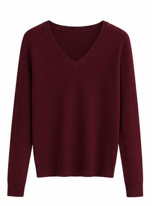 Women's Long Sleeve Blouse with V-Neckline Burgundy