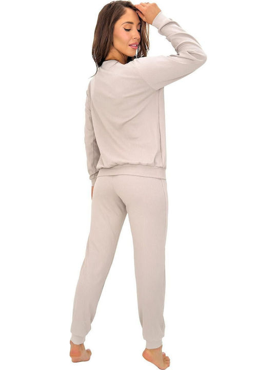 Donna Sommerliches Damen-Set Pyjamas Baumwoll Beige