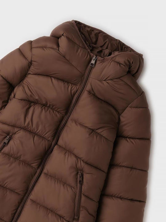 Kids Long Denim Jacket with Hood Brown