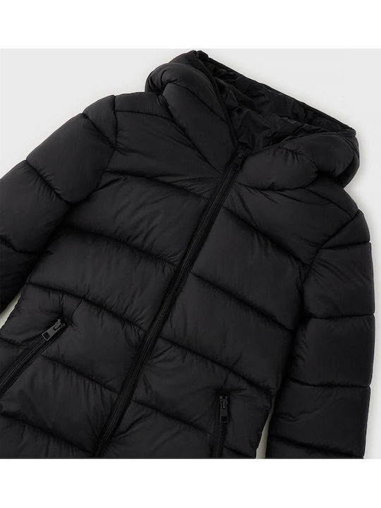 Kids Long Denim Jacket with Hood Black