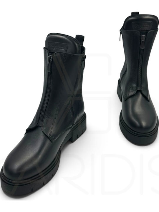 Leder Damen Stiefeletten mit Mittelhohem Absatz Schwarz