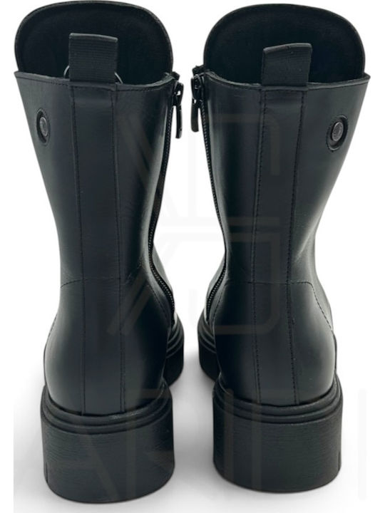 Leder Damen Stiefeletten mit Mittelhohem Absatz Schwarz
