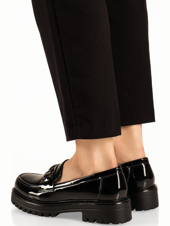 Lackleder Damen Mokassins in Schwarz Farbe