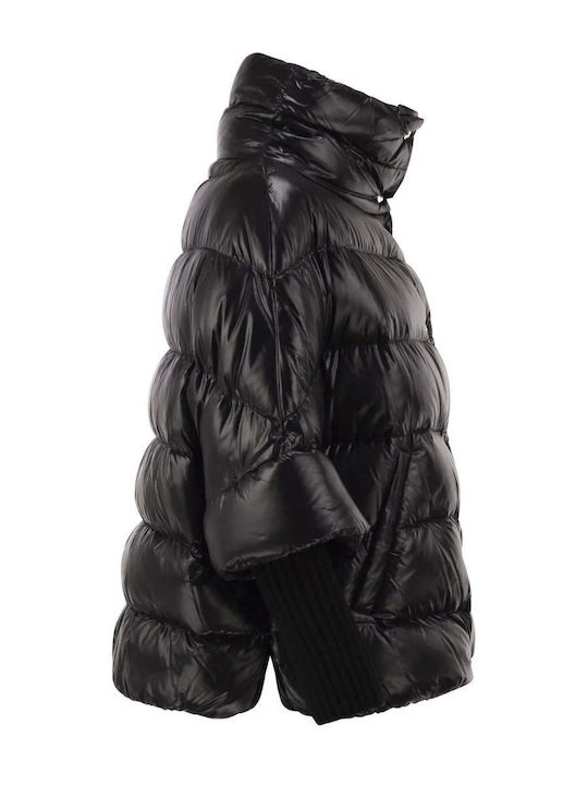 Woven Γυναικείο Puffer Μπουφάν για Χειμώνα Μαύρο