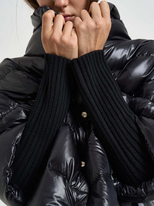 Woven Γυναικείο Puffer Μπουφάν για Χειμώνα Μαύρο