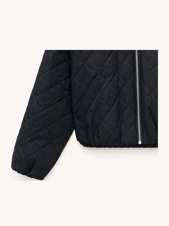 Lange Damen Bomber Jacke Schwarz