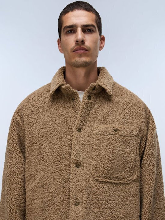 Long Sleeve Overshirt in Wide Fit Brown