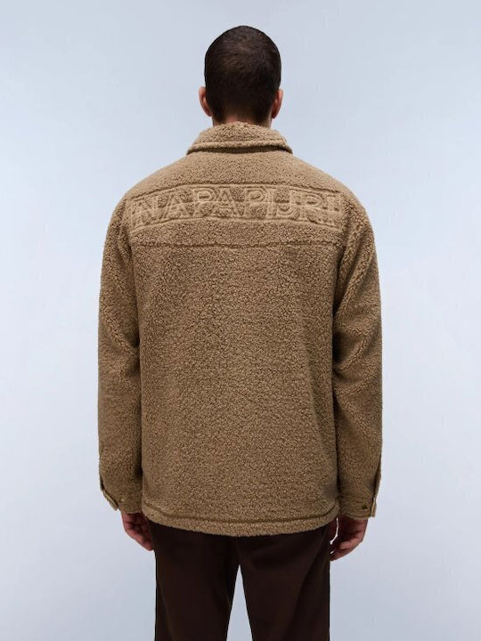Long Sleeve Overshirt in Wide Fit Brown