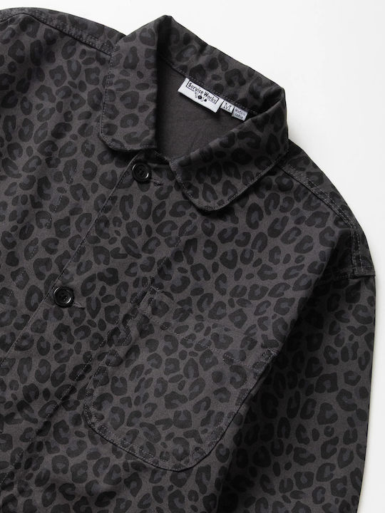 Short Sleeve Cotton Shirt in Wide Line Black Leopard