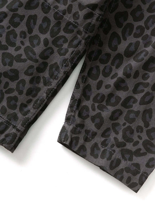 Short Sleeve Cotton Shirt in Wide Line Black Leopard