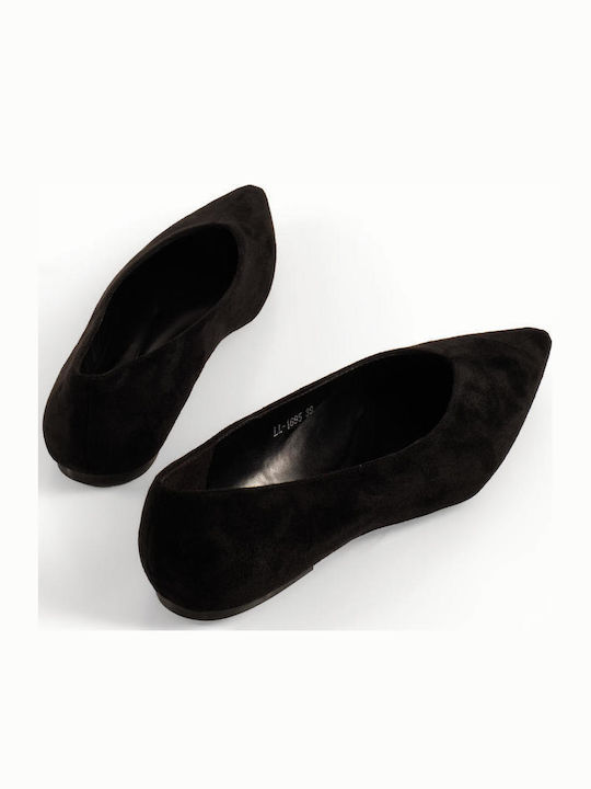 Suede Women's Pointed Toe Black Ballerina Shoes