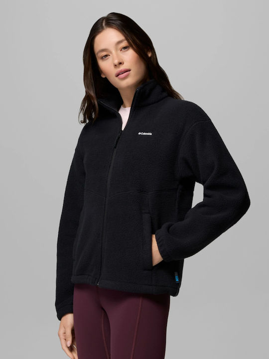 Fleece Damen Strickjacke mit Reissverschluss Schwarz