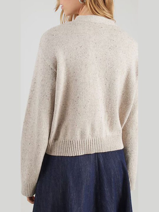 Kurze Damen Strickjacke mit Knöpfen Sand