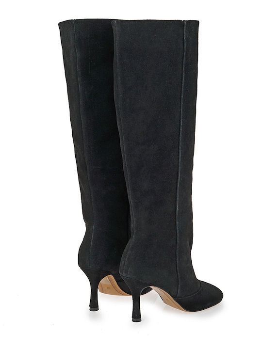 Wildleder Damenstiefel mit Hohem Absatz Schwarz