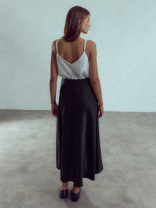 Celestino Fustă Satin Midi Neagră