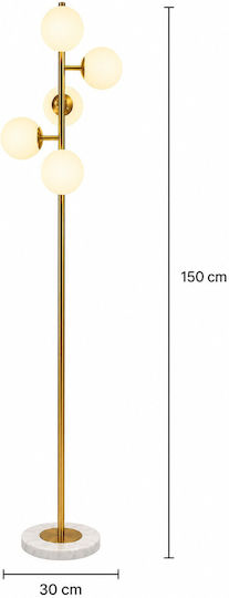 Floor Lamp H150xW30cm with Lamp Bulb Base for E27 Gold