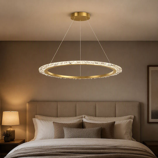 Adjustable Gold LED Ceiling Light with Warm White Light with Crystals 60x60cm