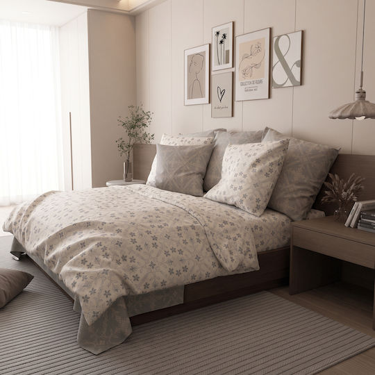 Charalambidis Textiles Orios Bed Sheets Set Super-Double 240x260cm Grey 4 Pieces