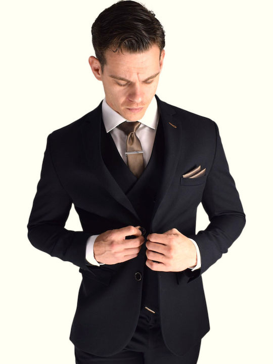 Men's Suit with Vest Black