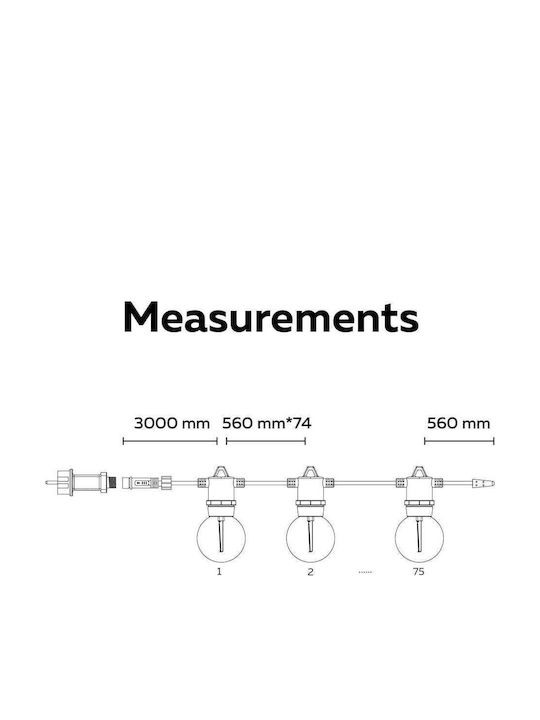 Calex Водоустойчива Гирлянда За Осветление LED IP44 45m С 75 Лампички Топло Бяло