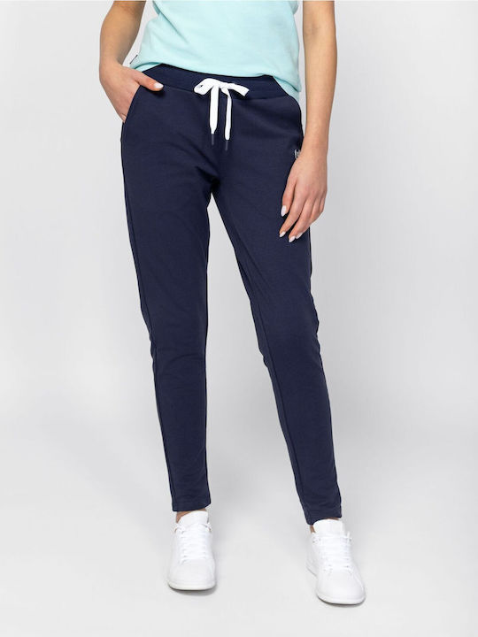 Pantaloni Dama Din Țesătură În Linie Tapered Albastru Marin