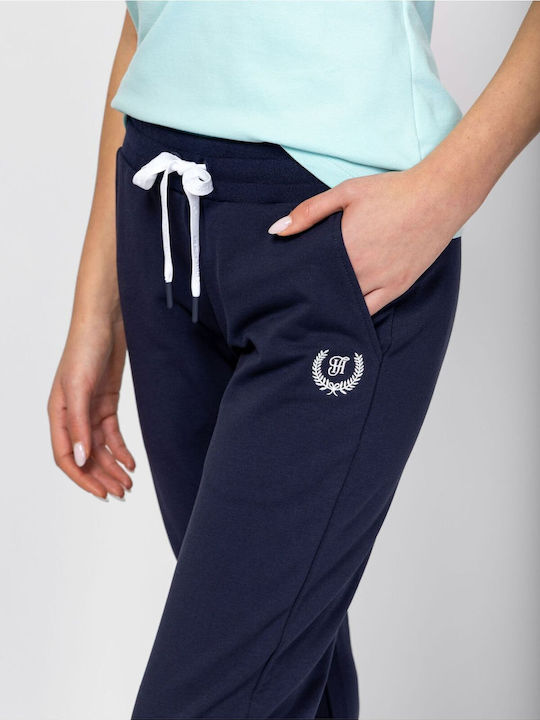Pantaloni Dama Din Țesătură În Linie Tapered Albastru Marin