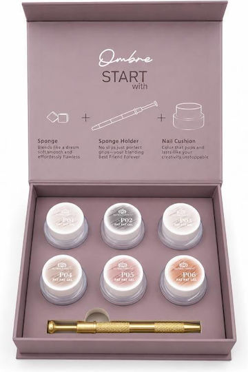 Set Gel Pentru Unghii Ombre 6 Culori & Instrument de Aplicare Ombre Nail Cushion Gel Set 6 Colors & Applicator Tool